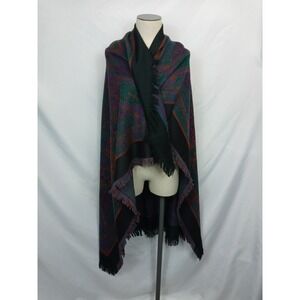 Vintage Paisley Shawl Wrap Scarf Fringe Boho Purple Green Made in Japan Acrylic